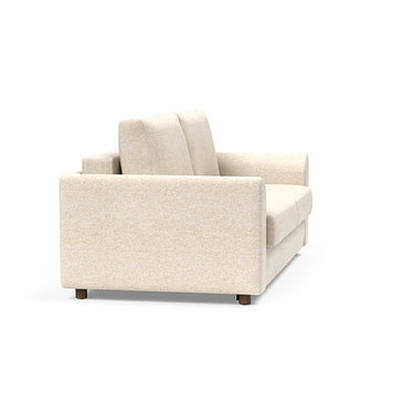 Innovation Living Neah queen size sofa bed in 365 Halifax Shell with curved upholstered arms and soft mattress comfort for guest rooms and apartments.