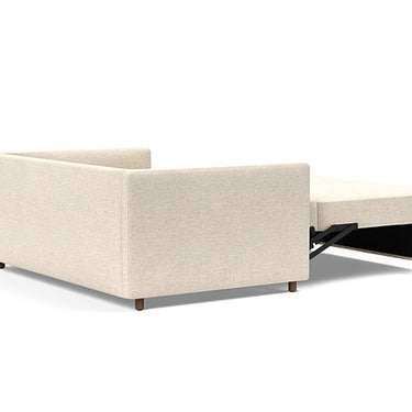 Side view of Neah full size sofa bed with slim arms and textured 365 Hailfax Shell fabric