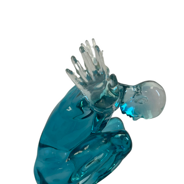 Finesse Decor Small Saluting Man Resin Sculpture Clear Blue