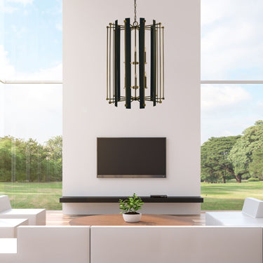 Framburg Louvre 12 - Light Antique Brass with Matte Black Foyer Chandelier 4806 AB/MBLACK