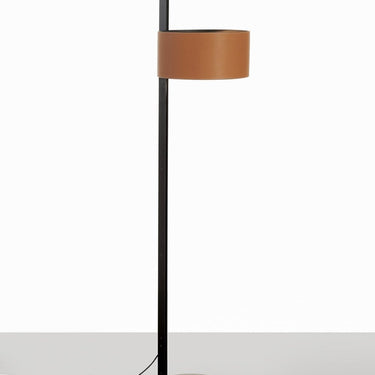 Leather and metal designer floor lamp with universal dimmer for ambient lighting