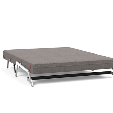Space-saving grey queen convertible sofa bed with modern cubed silhouette