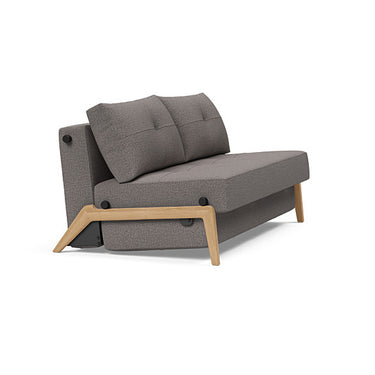 Innovation Living Cubed Full Size Sleeper Sofa in 521 Mixed Dance Grey with oak legs displayed as a space-saving sofa bed for apartments