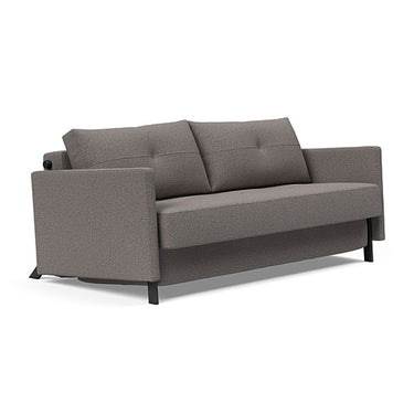 Cubed Queen Size Sleeper Sofa in 521 Mixed Dance Grey with arms and No-zag spring mattress for small living rooms
