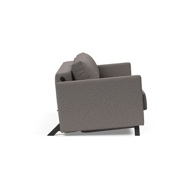 Modern Scandinavian queen sofa bed in Mixed Dance Grey fabric with storage box and slim armrests by Innovation Living