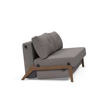 Innovation Living Cubed Queen Size Sleeper Sofa in Mixed Dance Grey fabric with oak legs for small-space modern interiors
