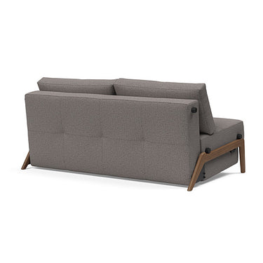 Queen-size sleeper sofa with dark wood legs and 521 Mixed Dance Grey upholstery – Cubed sofa bed by Innovation Living