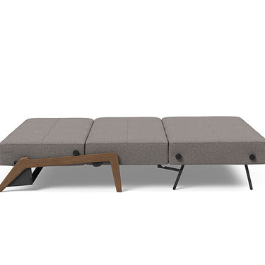 Small-space modern queen sleeper sofa with storage in Mixed Dance Grey – Cubed design with no-zag springs and wood legs