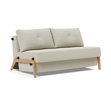 Cubed Full Size Sleeper Sofa with Wood Legs in 527 Mixed Dance Natural by Innovation Living shown as a compact modern sofa for small spaces