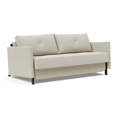 Cubed Queen Size Sleeper Sofa in 527 Mixed Dance Natural fabric with arms and No-zag spring comfort for modern small spaces