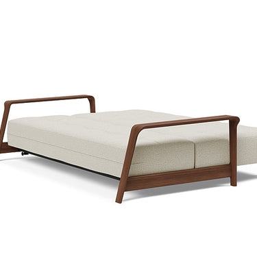 Ran D.E.L queen sleeper sofa bed 527 Mixed Dance Natural with walnut veneer arms for compact homes and vacation rentals