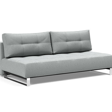Innovation Living Supremax D.E.L. queen-size sofa bed in durable 527 Mixed Dance Natural upholstery with chrome legs