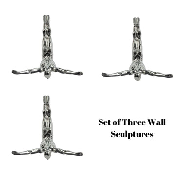Finesse Decor Set of Three Large Wall Divers Semi Chrome