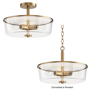 Maxim Lighting Fuller 3-Light Semi Flush/Pendant Convertible Natural Aged Brass