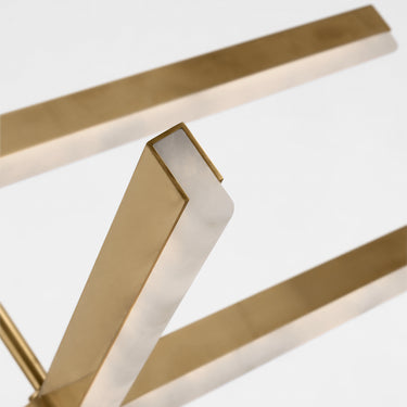 Overhead view of a Linea collection three-tier chandelier with six adjustable stems for sloped ceiling adaptability.