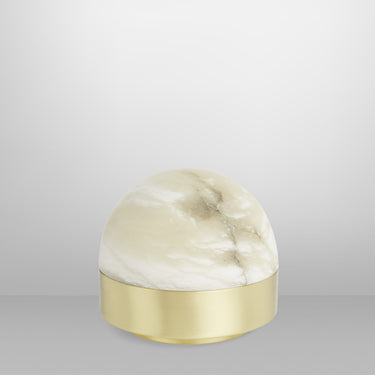 Lucid 200 table lamp with satin brass base and honed alabaster dome