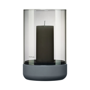 Steel Gray hurricane lantern, product photo | CALMA by Nina Thöming for blomus