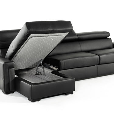 Lamod Italia Sacha Black Leather Reversible Sectional Bed with Storage