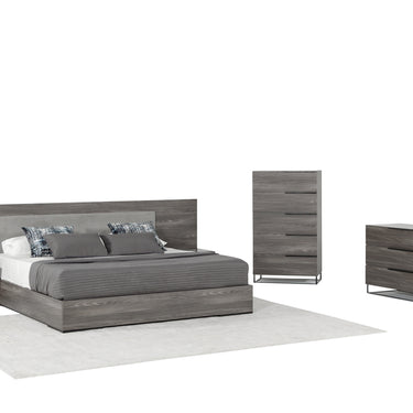 Nova Domus Enzo Italian Grey Oak & Fabric Bed with Nightstands