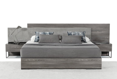 Nova Domus Enzo Italian Grey Oak & Fabric Bed with Nightstands