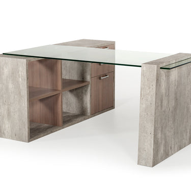 Nova Domus Boston Glass & Faux Concrete Reversible Desk
