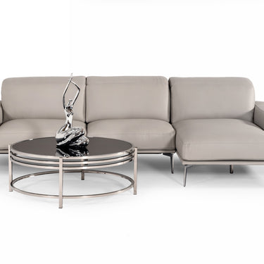 Lamod Italia Villeneuve Italian Light Grey Leather Right Facing Sectional Sofa