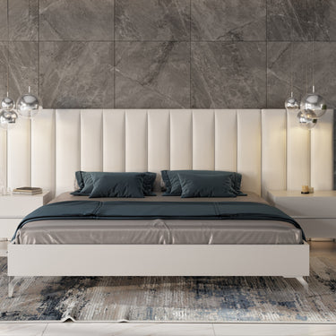 Nova Domus Angela Italian White Eco Leather Bed with Nightstands & Wings
