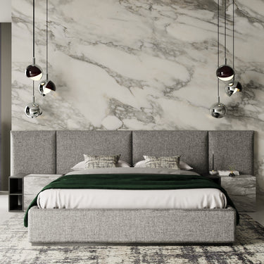 Nova Domus Maranello Grey Fabric Bed with Two Nightstands