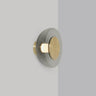 Pendulum wall light in satin brass with a smoked glass shade, studio view