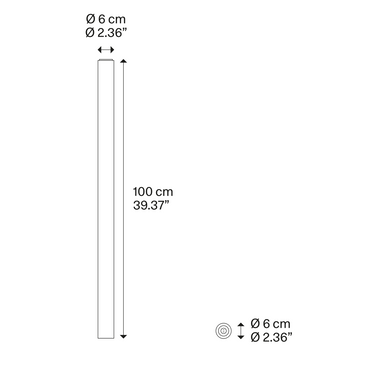 Technical line drawing of the Lodes A-Tube Large ceiling light shade with dimensional details