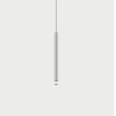 Bright Lodes A-Tube Nano contemporary suspension lamp with integrated LED in a sleek chrome finish, providing focused illumination for bedside tables or reading nooks.