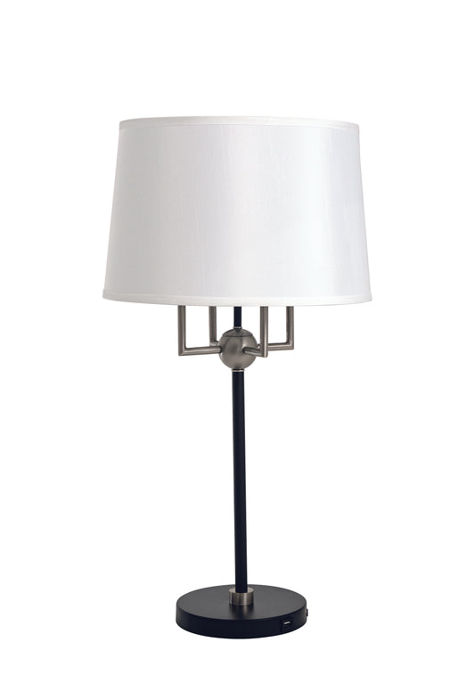 House of Troy Alpine 4 light cluster black/satin nickel table lamp with white silk softback shade A750-BLK/SN
