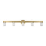 Image of natural brass five light ADA bathroom vanity light. 