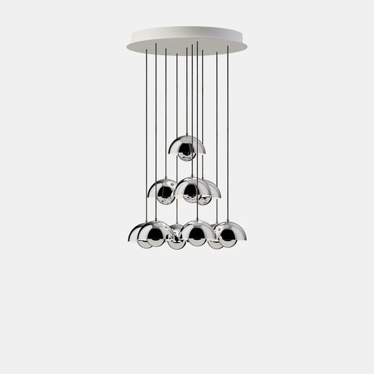 &Tradition - VP10 Chandelier, 10 pendants, Plated Brass/Chrome