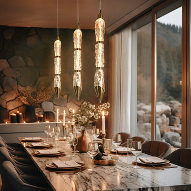 Modern Brass Pendant Light with Textured Resin Shade - Dining Room 