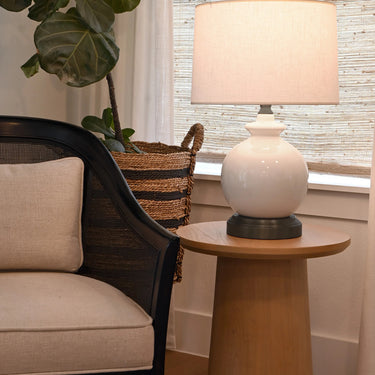 Abbeygale cordless lamp with handcrafted ceramic base and modern lantern design