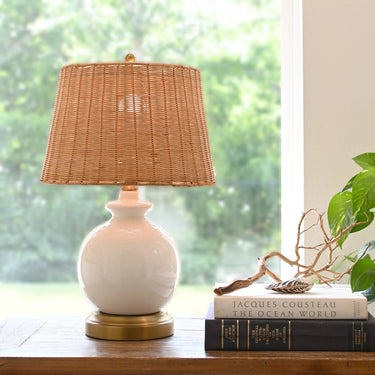 Modern cordless table lamp with ivory ceramic body