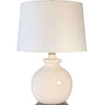 Abbeygale cordless table lamp with ivory ceramic base and brushed nickel accents