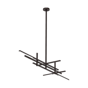 Contemporary bronze finish linear chandelier, 26 inch wide, stacked rod design.