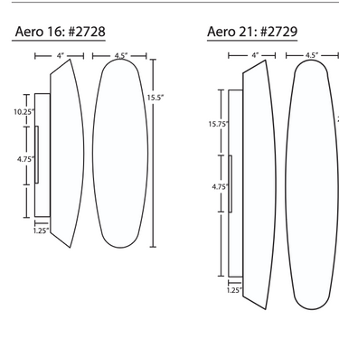 Technical line drawing of the Besa Aero 16 wall sconce with overall dimensions