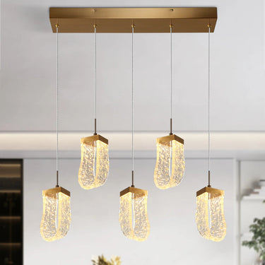 LED Linear Brass Pendant Light for Dining Room
