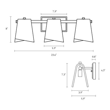 Afmean 3-Light 24" Vanity - Modern Brass Finish - Dimensions
