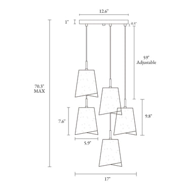 5-Light Pendant Light - Adjustable Height - Black and Brass Finish