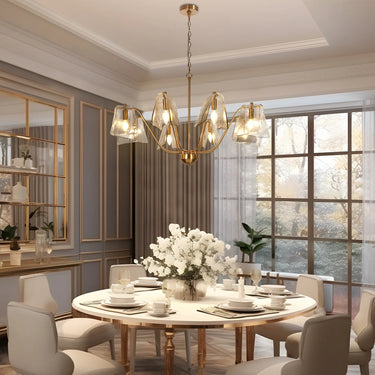 Adjustable 35" 8-Light Brass Chandelier for Dining Room
