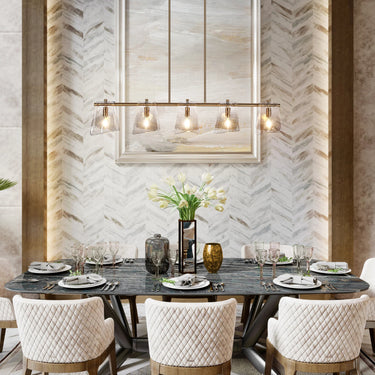 Afmean 5-Light Brass Pendant - Modern Geometric Ceiling Light for Dining Room 