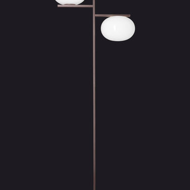 Oluce Alba 383 floor lamp with rectangular profile, warm diffused light, and universal dimmer function