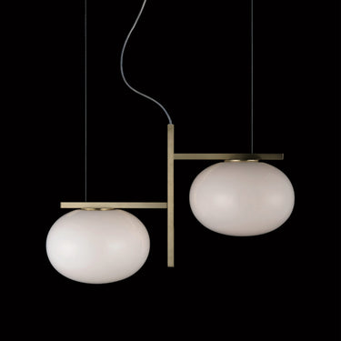 Satin brass Alba 468 hanging lamp with opaline glass drops for hotel interiors