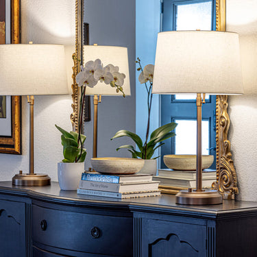 Compact and portable Alexis Cordless Table Lamp in antique brass