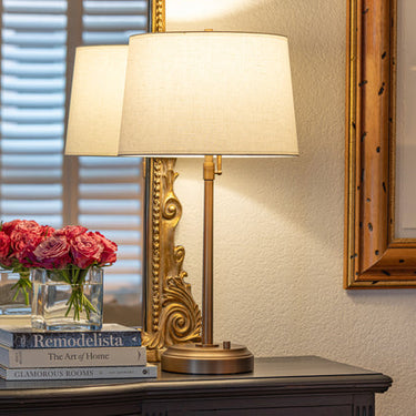 Modern Lantern Alexis Cordless Lamp with a classic Linen Shade