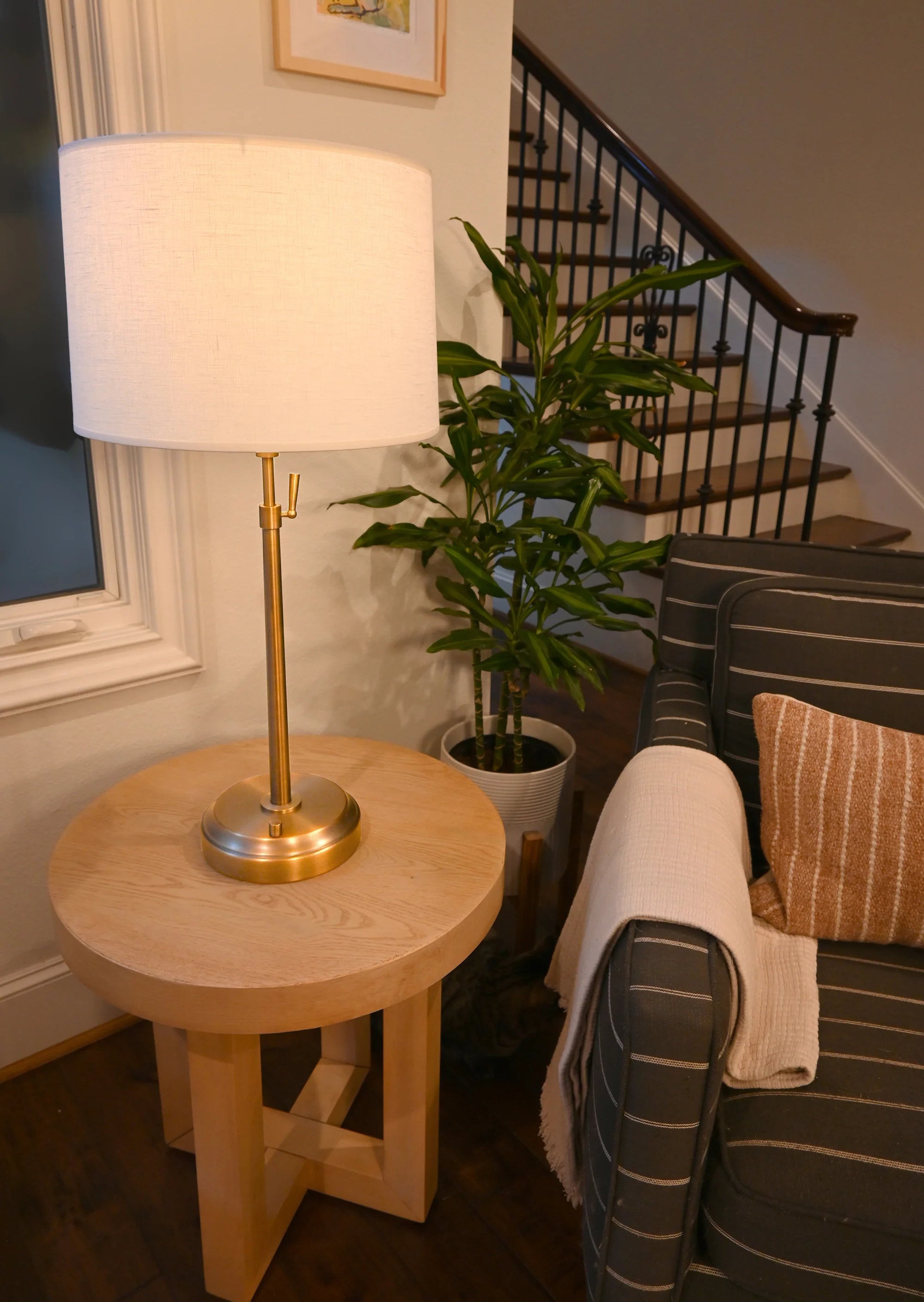 Alexis Cordless Table Lamp Antique Brass with Linen Shade Modern Lantern LoftModern
